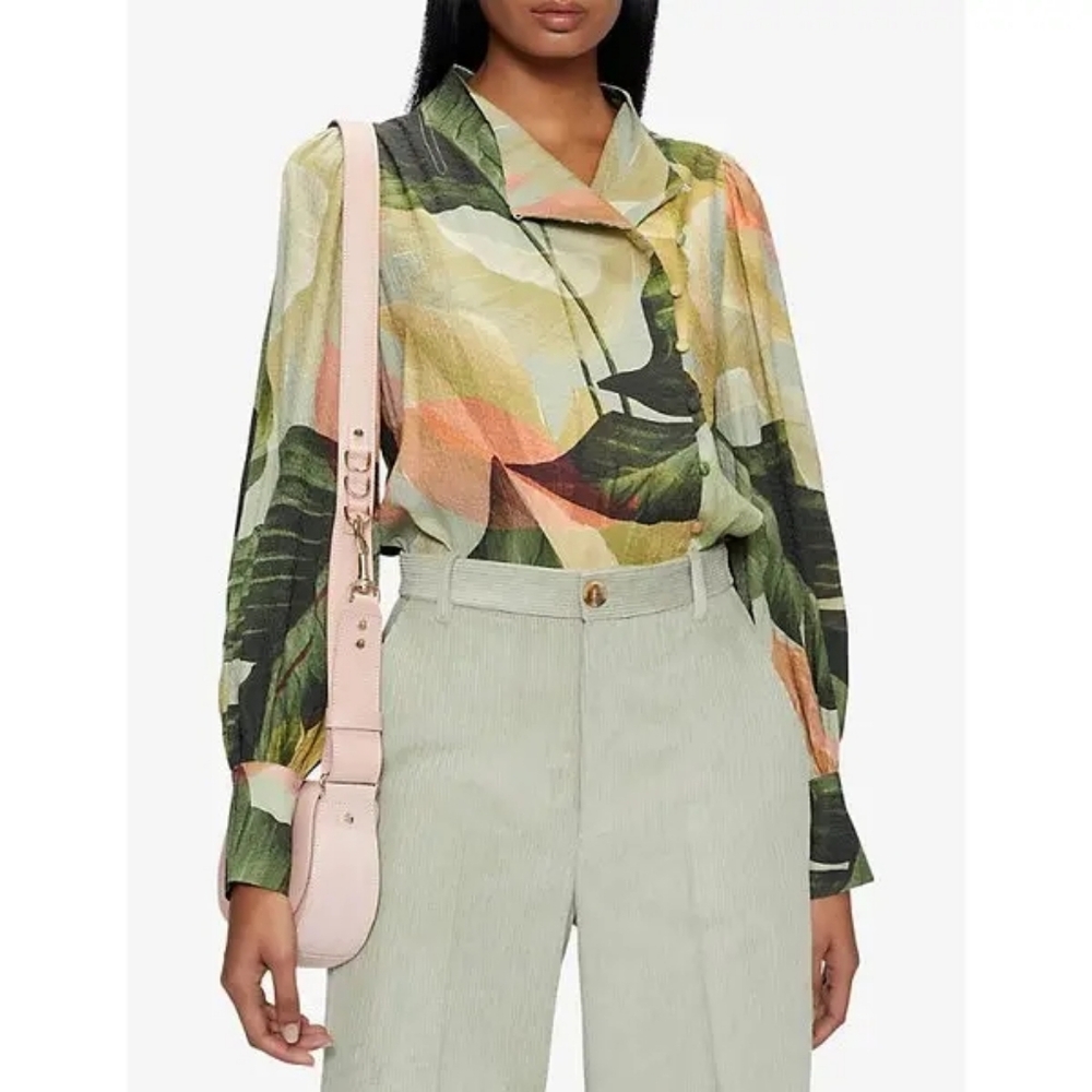 Ted Baker Emilee Palm-Print Woven Blouse Size 0